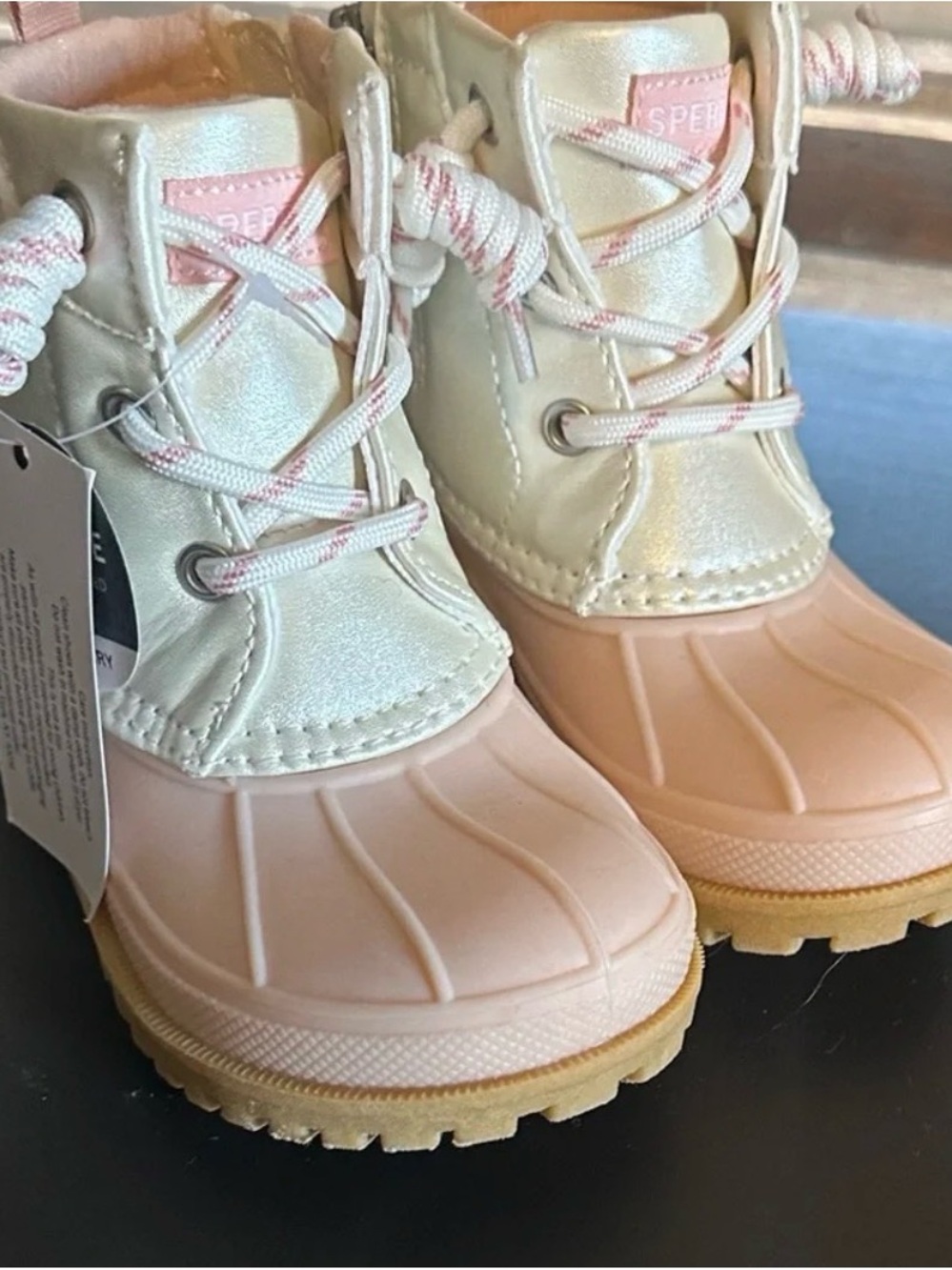 Sperry Kids Pearl and Pink Waterproof Duck Boots